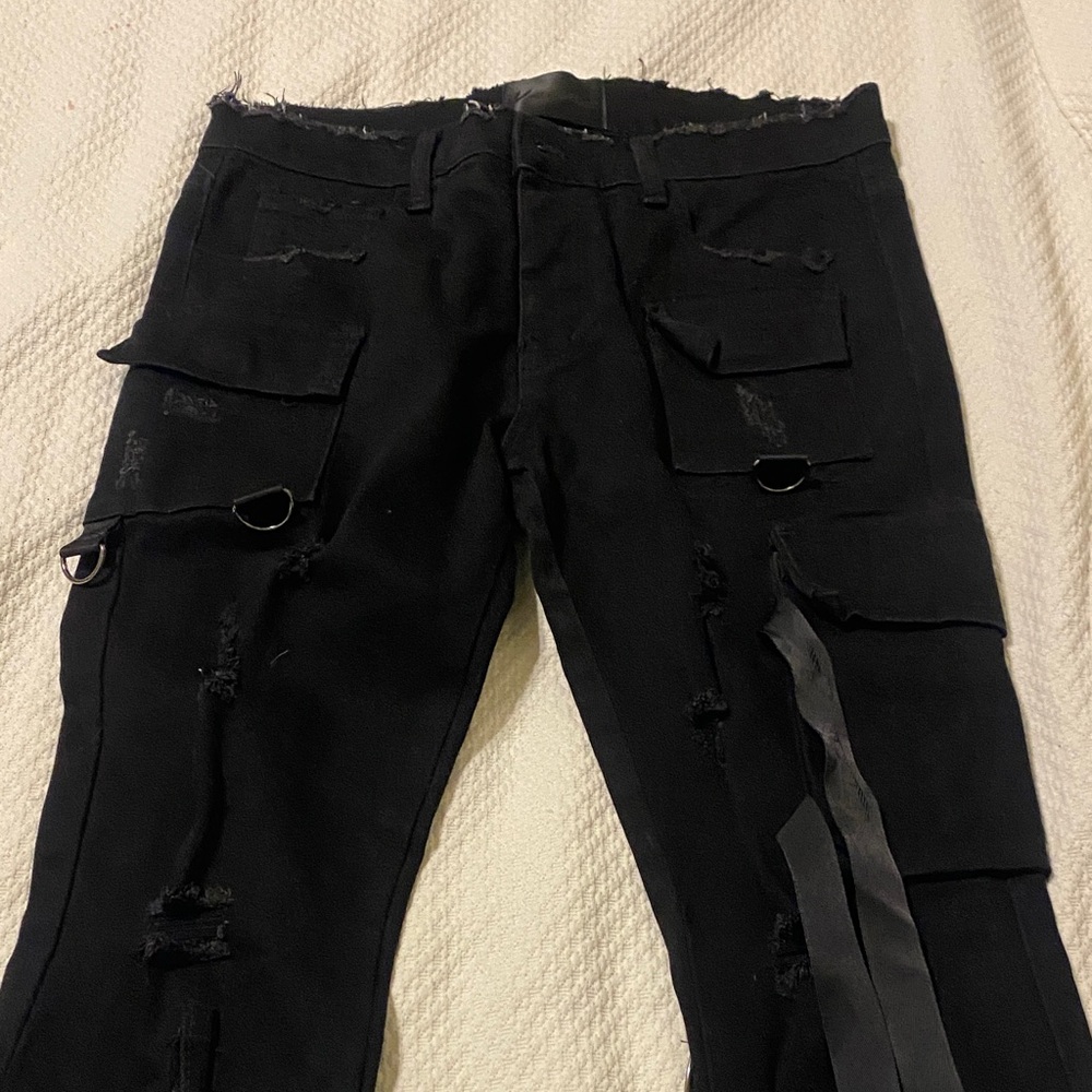 Black Distressed Cargo Jeans